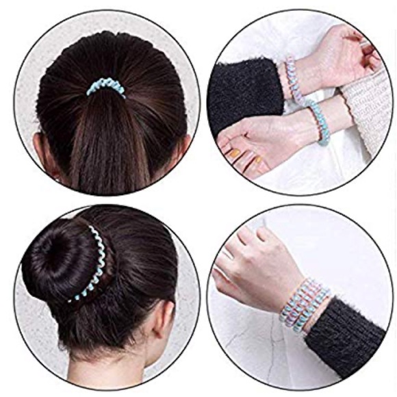 NWT Set of 4 pink/white coil/spiral hair ties - Picture 3 of 8